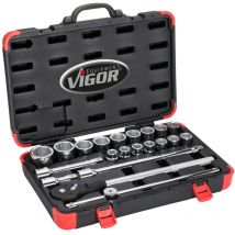 Steckschlüssel Satz, Vierkant hohl 20 mm (3/4), Außen Sechskant Profil, 19 - 50, Anzahl Werkzeuge: 21 - Vigor