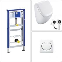Vigour - derby Urinal spülrandlos mit SoftClose Deckel, geberit Vorwandgestell & Betätigungsplatte, weiß