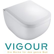 Vigour - derby Wand wc spülrandlos mit verdeckter Befestigung, PflegePlus und WC-Sitz, weiß