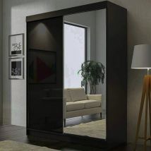 Sliding Wardrobes 4u - Vikas High Gloss 2 Sliding Door Wardrobe with Mirror and Drawers 200cm - Black