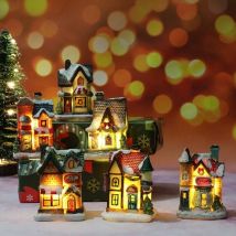 Village de Noël avec éclairage, lanterne de Noël led, décoration de Noël, guirlande lumineuse américaine, artisanat de Noël, fonctionne à piles