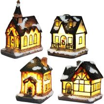 Village De Noel Lumineux, Maison De Noël Lumineuse, Village De Noël Personnage Lampe Multicolore Déco Noel Miniature Interieure (4pc Set,456cm)