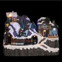 Stazione del Villaggio di Natale e trenino musicale con 9 LED a batteria - Feeric lights & christmas