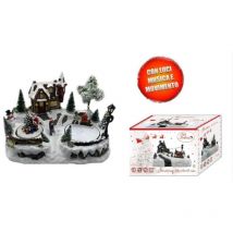 Villaggio Giostra Giostrina Casa Babbo Natale con Luce Musica e movimento a batteria 31,5x23x20cm