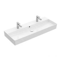 Villeroy & Boch Memento 2.0 - Double vasque 1200x470 mm, avec trop-plein, 2 trous de robinetterie, CeramicPlus, blanc alpin