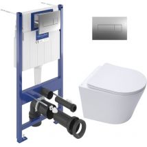 Toilet set frame + Swiss Aqua Technologies rimless toilet and invisible fixings + Chrome flush plate (VCNINFI1) - Villeroy&boch