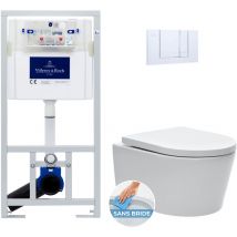 Villeroy&boch - Toilet set Frame + Swiss Aqua Technologies rimless toilet + chrome flush plate (VCNSAT1)