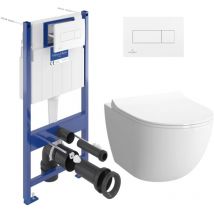 Support frame + Sento SmoothFlush rimless toilet + Softclose seat + White two-touch plate (VICONNECTSENTO-2) - Villeroy&boch
