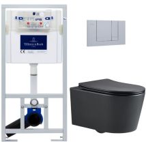 Villeroy&boch - Toilet set Viconnect support frame + sat matt black rimless toilet + Softclose seat + Matt chrome plate ViConnectBlackSATrimless