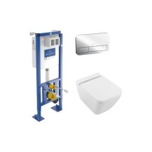 Pack WC suspendu sans bride VILLEROY ET BOCH Finion + abattant + plaque chromée + bâti