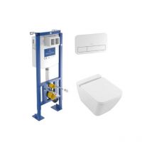 Pack wc suspendu sans bride villeroy et boch Finion + abattant + plaque blanche + bâti