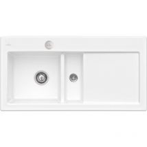 Evier 1 bac et demi avec egouttoir a droite villeroy et boch Subway Pure 60 100 x 51 cm Blanc vidage automatique inclus