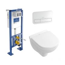 Pack wc suspendu compact sans bride villeroy et boch O.novo + abattant + plaque blanche + bâti