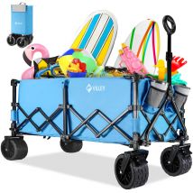 VILLEY Chariot de Plage Pliable, Chariot à Roulettes avec Freins 200 L 150KG, Chariot de Transport Tout Terrain Poignée Réglable pour Camping,