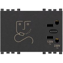 Vimar Rasiersteckdose 230V grau – 20-VA-Trenntransformator – 3 Module – 120V amerikanischer Standard-Flachstecker – 230V Eurostecker