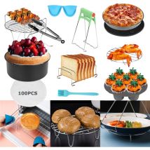 Accessoires pour friteuse à air chaud, set de 12 pièces, support pour friteuse à air chaud, 100 feuilles de papier, brosse en silicone,8 pouces