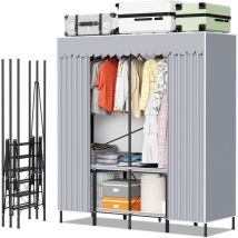 Vingo - swanew Armario de tela con ropero independiente Plegable para dormitorio - 138 ×170 × 48 cm gris