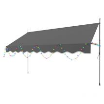 Vingo - Auvent manuel avec led Auvent rétractable sans perçage 400x120cm Gris