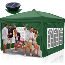 Vingo - Carpa de fiesta plegable Pérgola de jardín Protección uv para jardín, camping con paneles laterales 3x3m Verde con luz solar led