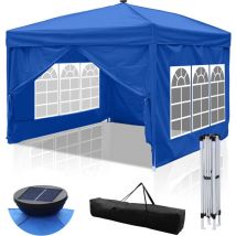 Swanew Carpa de fiesta plegable Pérgola de jardín Protección uv para jardín, camping con paneles laterales 3x3m Azul con luz solar led