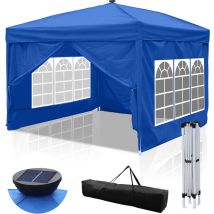 Vingo - Carpa de fiesta plegable Pérgola de jardín Protección uv para jardín, camping con paneles laterales 3x3m Azul con luz solar led