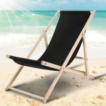 Vingo - Chaise Longue Chilienne Pliable Terrasse Bois Chaise Longue Relax Pliable Noir