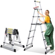 VINGO Echelle Télescopique 1.7m+2.0m jusqu'à 150 kg Escabeau stable en aluminium Avec fléau de balance charge max. 150 kg