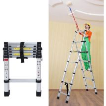 Swanew Echelle Télescopique 1.7m+2.0m jusqu'à 150 kg Escabeau stable en aluminium Multi-Fonction