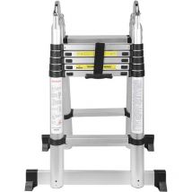 Vingo - swanew Echelle Télescopique 1,9+1,9m Silber Échelle pliante télescopique pliable extensible Échelle droite simple charge max. 150 kg