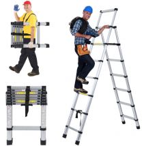 Swanew Echelle Télescopique 2.0m+2.3m jusqu'à 150 kg Escabeau stable en aluminium Multi-Fonction