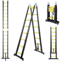 Vingo - swanew Echelle Télescopique 2,5+2,5m Échelle pliante télescopique pliable extensible Échelle droite simple charge max. 150 kg