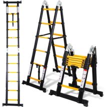 Swanew Échelle télescopique Aluminium 2,5m+2,5m Argent sans crochets Avec stabilisateur charge max. 150 kg - Argent