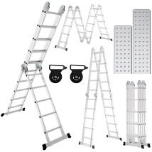 Echelle telescopique Échelle à rallonge légère en aluminium, niveau 4x5 antidérapant + roue + planche échelle à rallonge extensible - Vingo