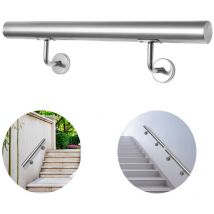 Wolketon - vingo Main courante, inox rampe d'escalier rond, intérieur & extérieur ø 42 mm, support mural, argenté 200cm