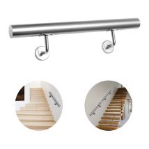Vingo Main courante, inox rampe d'escalier rond, intérieur & extérieur ø 42 mm, support mural, argenté 150cm