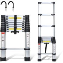 Swanew Escala telescópica de aluminio Escala multiuso 2.6M Escala estable Escala doble de aluminio hasta 150kg Plata con ganchillo