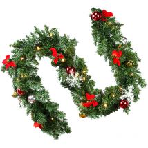Vingo - Künstliche Weihnachtsgirlande, 5m Tannengirlande mit 100 led warmweiß inkl. Deko, Weihnachtskranz Grün Girlande Weihnachtsdeko für Innen und