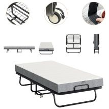 VINGO Letto per ospiti 80x190cm con materasso, su ruote, pieghevole, letto pieghevole fino a 120 kg, portatile