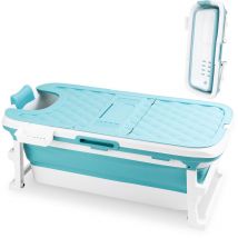 Mobile Faltbare Badewanne Erwachsene Spa Sauna Beweglich Bathtub mit Abdeckung Blau 128cm - blau+weiß - Vingo