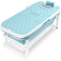 Mobile Faltbare Badewanne Erwachsene Spa Sauna Beweglich Bathtub mit Abdeckung Blau 145cm - blau+weiß - Vingo
