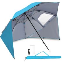Ombrellone da mare con protezione UV50+, tessuto Sky Blue, struttura in acciaio, regolabile in altezza, per un'ombra ottimale all'esterno - Vingo