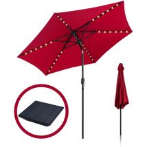 Parasol de Jardin Dia 270 cm Strucutre en Métal Robuste Anti-UV, Rouge, Parasol de plage, vec 36 led Solaire