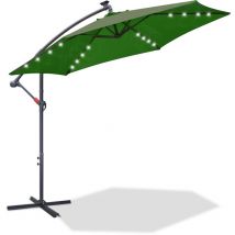 Parasol avec led 350 cm vert - avec manivelle & support - protection uv hydrofuge pliable - parasol de plage parasol de marché