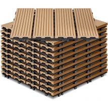 Piastrelle per terrazza in wpc 30x30 cm, piastrelle per balcone da 1 mq, piastrella a clic, teak, 11 pezzi - Vingo