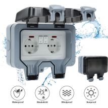Vingo - Prise Étanche Extérieure IP66 avec Interrupteur, Prise Extérieure Murale Double pour Cuisine,Piscine et Gardin
