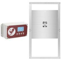 Swanew Puerta automática para gallinero con sensor de luz, mando a distancia,pantalla lcd y temporizador,pilas y adaptador,aluminio,IP44