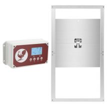 Puerta automática para gallinero con sensor de luz, mando a distancia,pantalla lcd y temporizador,pilas y adaptador,aluminio,IP44 impermeable,30x30cm