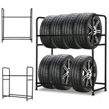 Reifenregal 107×46×117cm Stahlkonstruktion Reifenständer in Zwei Schichten für 8 Reifen Werkstattregal Garagenregal Lagerregale Felgenbaum