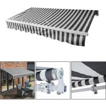 Store Banne de Contrôle Manuel Auvent Rétractable aluminium+polyester avec Manivelle Revêtement pa pour terrasse/toit Gris&Blanc 350x300cm - Vingo