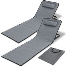 Tappetino da spiaggia con tracolla con poggiatesta poggiatesta schienale regolabile in poliestere 600D Grigio 2 pezzi 158cm x 55cm - Vingo